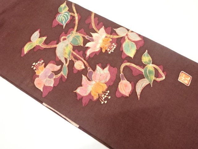 JAPANESE KIMONO / ANTIQUE NAGOYA OBI / SILK / TSUMUGI / DYES / FLOWER / ARTIST WORK